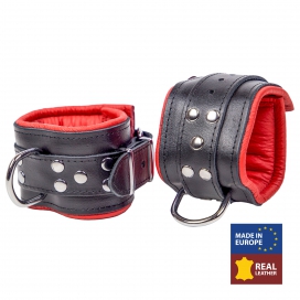 Menottes en cuir Rembourrées pour Chevilles Noir-Rouge 2