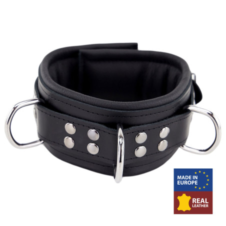 Collier rembourré en cuir avec Anneaux D Noir 