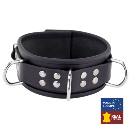 Collier en cuir 3 Anneaux D Noir