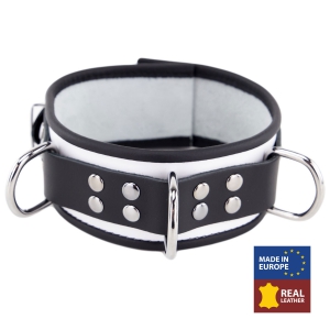 Collier en cuir 3 Anneaux D | Blanc-Noir