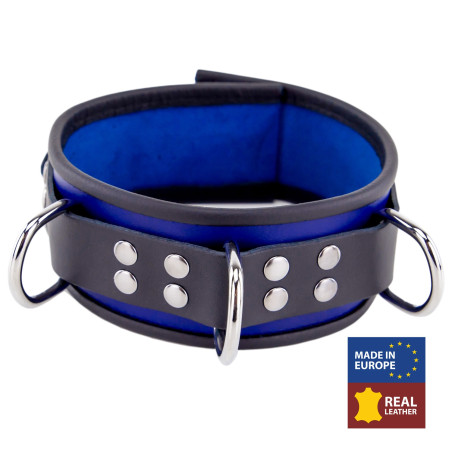 Collier en cuir 3 Anneaux D | Bleu-Noir