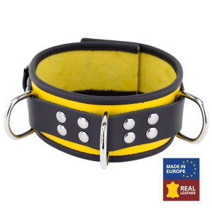 Collier en cuir 3 Anneaux D | Jaune-Noir