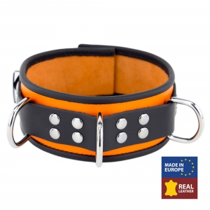 Collier en cuir 3 Anneaux D | Orange-Noir