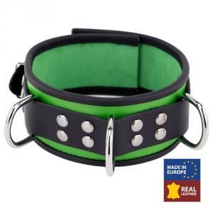 Collier en cuir 3 Anneaux D | Vert-Noir