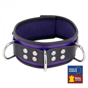 Collier en cuir 3 Anneaux D | Violet-Noir
