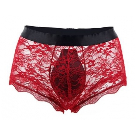 Boxer ouvert en dentelle LACIEN Rouge
