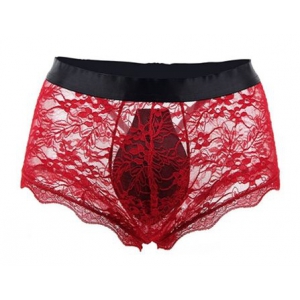 Boxer ouvert en dentelle LACIEN Rouge