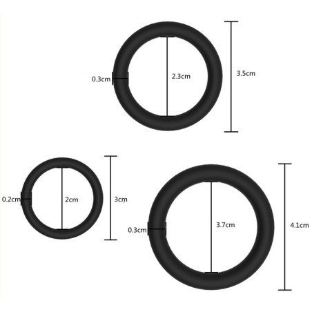 Lot de 3 Cockrings fins DICK STRETCH Noirs