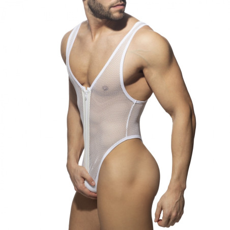 Body String ZIP MESH THONG Blanc