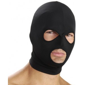 Cagoule bdsm noire avec 3 ouvertures: yeux et bouche