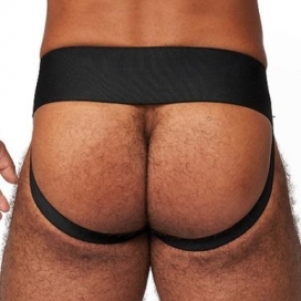 Jockstrap en cuir Mister B Noir-Bleu 2