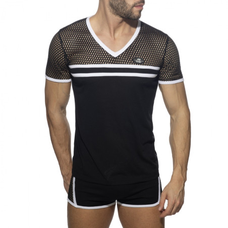 T-shirt MESH-STRIPED Noir-Blanc