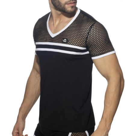 T-shirt MESH-STRIPED Noir-Blanc