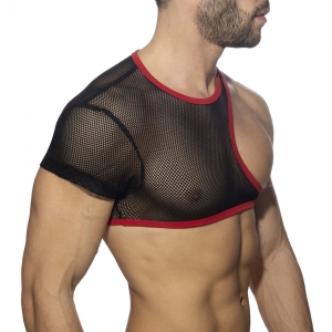 Crop Top IRREGULAR MESH Noir-Rouge
