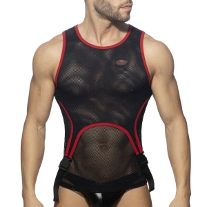 Débardeur MESH DOUBLE CLIP Noir-Rouge