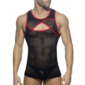 Débardeur CROSSED MESH Noir-Rouge