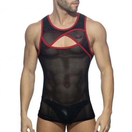Débardeur CROSSED MESH Noir-Rouge