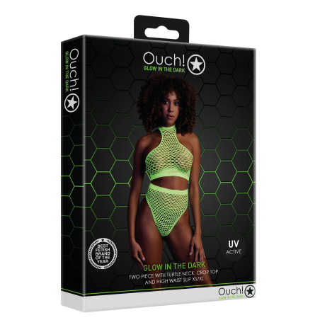 Ensemble Bustier et Culotte Filet Vert Fluo