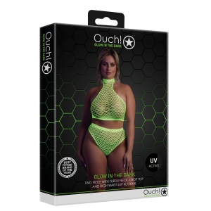 Ensemble Bustier et Culotte Filet Vert Fluo