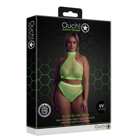 Ensemble Bustier et Culotte Filet Vert Fluo