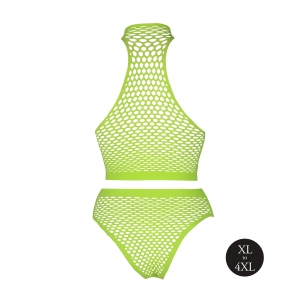 Ensemble Bustier et Culotte Filet Vert Fluo