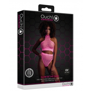 Ensemble Bustier et Culotte Filet Rose Fluo