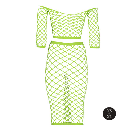 Bustier et Robe Filet Épaules dénudées Vert Fluo