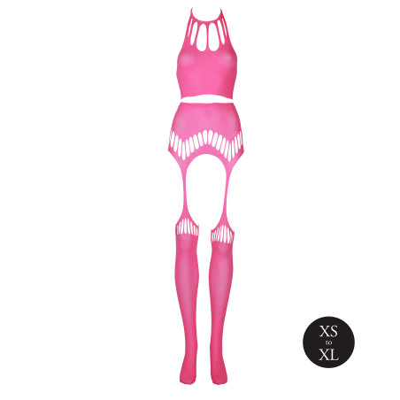 Ensemble Bustier Dos nu et Porte-Jarretelles 2 Pièces Rose Fluo