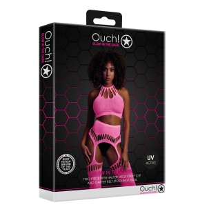 Ensemble Bustier Dos nu et Porte-Jarretelles 2 Pièces Rose Fluo