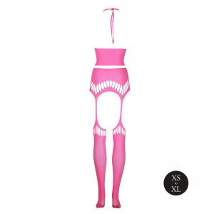Ensemble Bustier Dos nu et Porte-Jarretelles 2 Pièces Rose Fluo