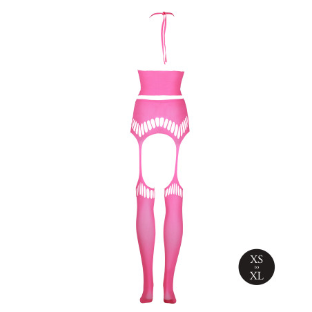 Ensemble Bustier Dos nu et Porte-Jarretelles 2 Pièces Rose Fluo