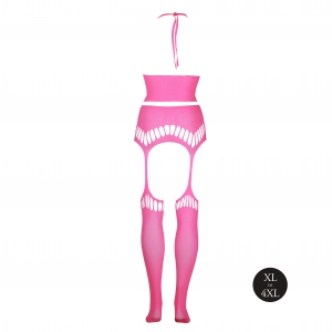 Ensemble Bustier Dos nu et Porte-Jarretelles 2 Pièces Rose Fluo