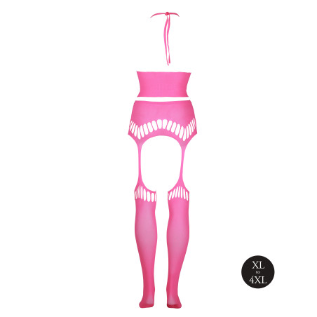 Ensemble Bustier Dos nu et Porte-Jarretelles 2 Pièces Rose Fluo