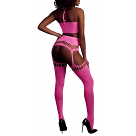Ensemble Bustier Dos nu et Porte-Jarretelles 2 Pièces Rose Fluo 2