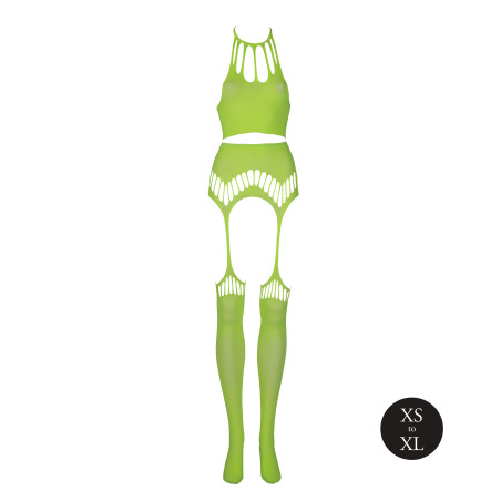 Ensemble Bustier Dos nu et Porte-Jarretelles 2 Pièces Vert Fluo