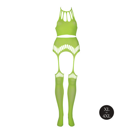 Ensemble Bustier Dos nu et Porte-Jarretelles 2 Pièces Vert Fluo