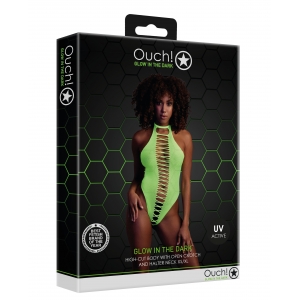 Body échancré ouvert à l'entrejambe avec dos nu Vert Fluo