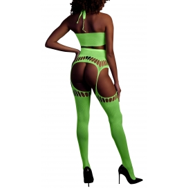 Ensemble Bustier Dos nu et Porte-Jarretelles 2 Pièces Vert Fluo 2