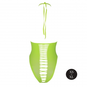 Body échancré ouvert à l'entrejambe avec dos nu Vert Fluo