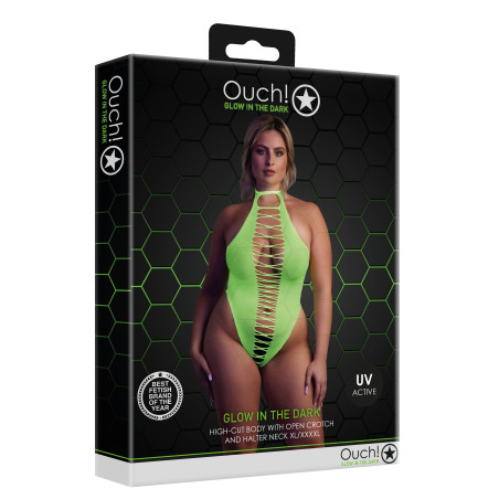 Body échancré ouvert à l'entrejambe avec dos nu Vert Fluo