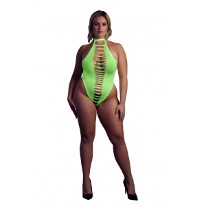 Body échancré ouvert à l'entrejambe avec dos nu Vert Fluo