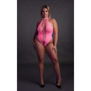Body échancré ouvert à l'entrejambe avec dos nu Rose Fluo