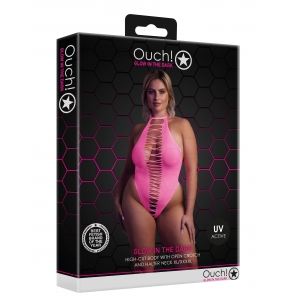 Body échancré ouvert à l'entrejambe avec dos nu Rose Fluo