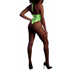 Body échancré ouvert à l'entrejambe avec dos nu Vert Fluo 2