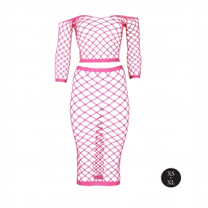 Bustier et Robe Filet Épaules dénudées Rose Fluo
