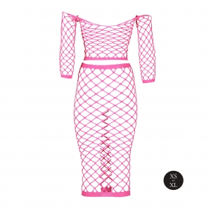 Bustier et Robe Filet Épaules dénudées Rose Fluo