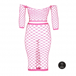 Bustier et Robe Filet Épaules dénudées Rose Fluo