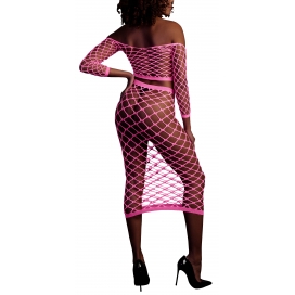 Bustier et Robe Filet Épaules dénudées Rose Fluo 2