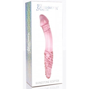 Gode en verre rose RHINESTONE SCEPTER 23 x 3.6cm Pointe torsade