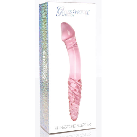 Gode en verre rose RHINESTONE SCEPTER 23 x 3.6cm Pointe torsade